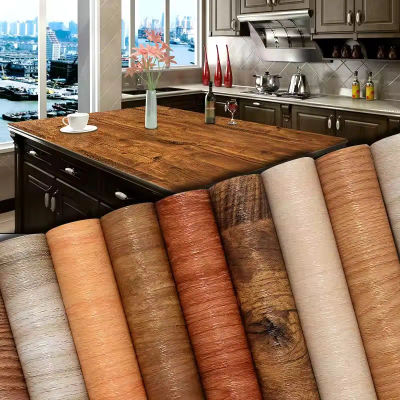Rollo de papel tapiz autoadhesivo impermeable de PVC, muebles, gabinetes, película decorativa de vinilo, pegatinas de grano de madera para decoración del hogar Diy