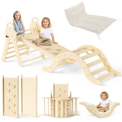 Estructura de escalada 7 en 1 para niños pequeños, parque infantil interior, gimnasio de juegos para niños, tobogán de madera para bebés