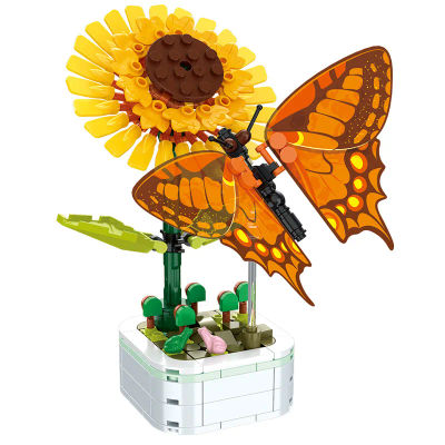 DIY Mini mariposa insecto planta en maceta bonsái flor bloque rosa decoración figura de bloques de construcción juguete de plástico regalo niños niñas