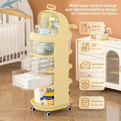 Carro de almacenamiento de productos para bebés, estante de suelo móvil para almacenamiento de pañales y botellas multicapa