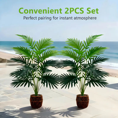 2 uds 24 hojas Areca palma simulación plantas verdes árboles artificiales realistas adecuados para dormitorio sala de estar decoración al aire libre