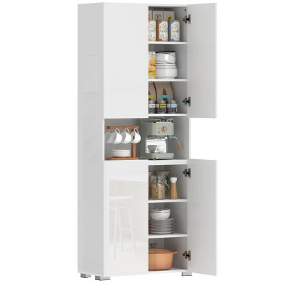 HOMCOM Mueble de cocina buffet blanco alto brillo 4 puertas con cierre suave y suelos ajustables 68x34x180cm