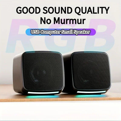 Mini altavoz con luces frías y sonido estéreo, altavoces para ordenador, 6W, alimentado por USB, entrada auxiliar de 3,5mm, altavoz portátil para ordenador La