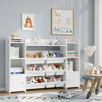 Getone Estantería Infantil, Organizador de Juguetes para Niños, Mueble Almacenaje Juguetes, Librería Infantil Montessori, con 8 Cajas de Almacenaje 138x29x94cm Blanco/Rosa