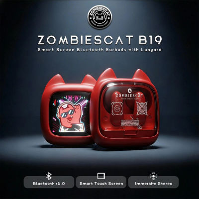 Zombies Cat B19 Auriculares Bluetooth TWS con Pantalla Táctil Inteligente, Sonido Estéreo HiFi, Bluetooth 6.0, Reducción de Ruido en Llamadas ENC, Incluye Correa de Silicona