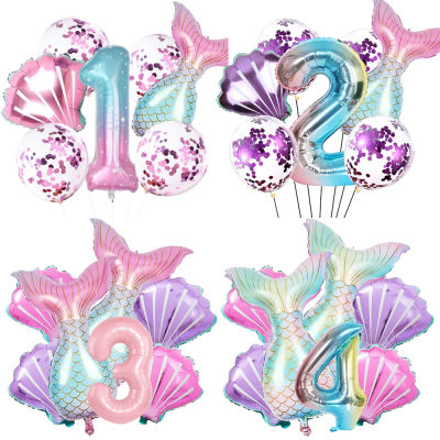 Set de Globos de la Sirenita para Fiesta, Globo de Número 1-9 de 32 Pulgadas, Decoraciones para Fiesta de Cumpleaños, Artículos para Baby Shower, Globo