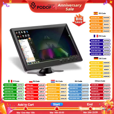 Podofo-Monitor de coche de 10,1 pulgadas, pantalla Digital TFT LCD HD, HDMI/VGA/AV/USB/SD, entrada de vídeo, PC/TV/reproductor de DVD, Monitor de seguridad