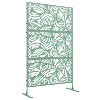 Pantalla Decorativa de Privacidad para Exteriores, Diseño de Plantas Metálicas Verdes, 122 x 45 x 198 cm, Resistente a la Intemperie, Diseño Elegante