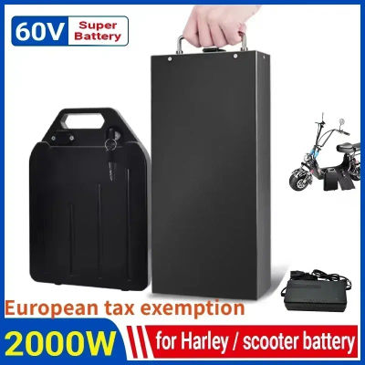 Batería Eléctrica Harley Citycoco de 60V 20Ah-40Ah para Motocicleta Harley de 250W~1500W, Batería de Litio Impermeable + Cargador de 67.2V