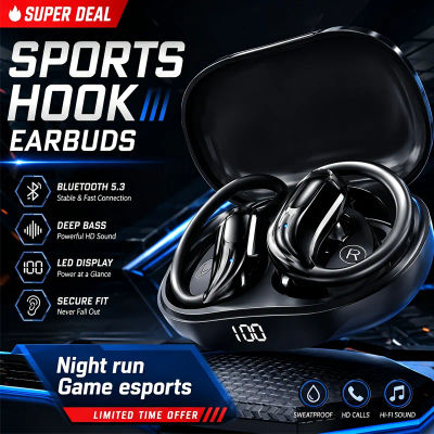 Auriculares Inalámbricos Bluetooth 5.3 con Gancho para la Oreja, Pantalla LED, Auriculares Deportivos con Gancho para la Oreja, Graves Profundos, HiFi Estéreo, Cancelación de Ruido