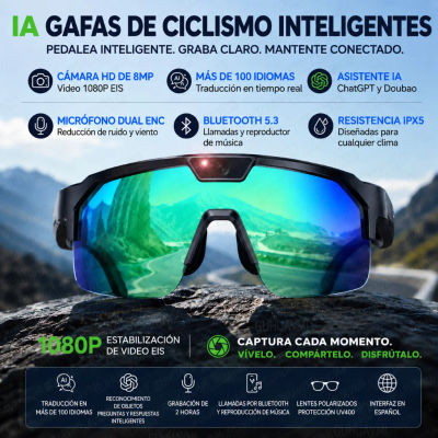 Gafas Inteligentes 2026 Actualizadas con Cámara de Fotos y Video de 8MP, Asistente de IA, Reconocimiento, Traducción, EIS, Audio Bluetooth, Gafas de Sol para Hombre