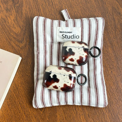Funda para auriculares transparente con tinta contra salpicaduras negra con estampado de leopardo marrón Retro con cubierta de anillo negro para AirPods 1 2 3 4 Pro 2 Pro 3