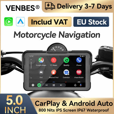 VENBES 5 pulgadas motocicleta Carplay Carplay y Android Auto IP67 navegación GPS impermeable con Bluetooth 5G WIFI