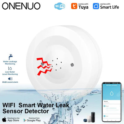 ONENUO WiFi Tuya Sensor de fugas de agua Detector de fugas de inundación con alarma de sonido 80dB y IP55 Sensor de agua impermeable Monitor remoto