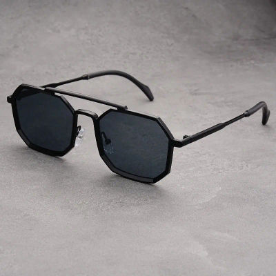 Nuevas Gafas de Sol de Metal con Doble Barra, Montura Grande, Estilo Poligonal, Gafas de Moda para Hombre y Mujer, Protección UV400