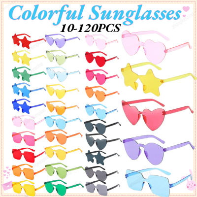 10-120 Uds. Gafas de sol de fiesta con forma de corazón, gafas de sol de boda para invitados, regalos de despedida de soltera, gafas de sol coloridas sin montura, accesorios para fotos de cumpleaños
