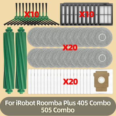 Piezas de vacío combinadas para iRobot Roomba Plus 405/505, paños de fregona, filtro de Cepillo Lateral principal, bolsas de polvo Hepa, accesorios de repuesto