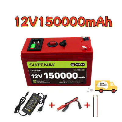 Batería de litio de 12V, 150Ah, 18650, batería recargable para batería de vehículo eléctrico de energía solar + cargador de 12,6 v3A