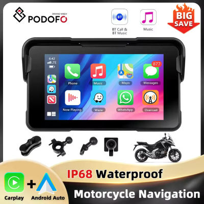 Podofo-reproductor de pantalla inteligente HD de 5 pulgadas, Carplay, Android, monitoreo automático de presión de neumáticos, IP68, resistente al agua, BT, Monitor portátil para motocicleta