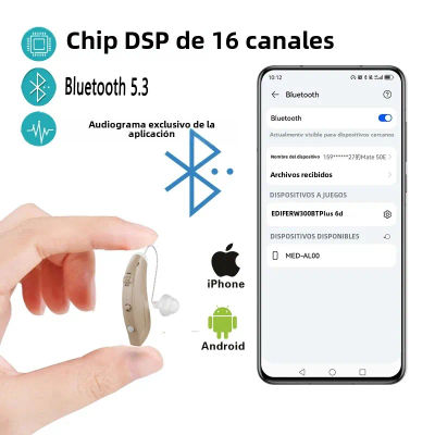 Audífonos Bluetooth Unisex con Control Remoto Inalámbrico, Auriculares Invisibles para Personas Mayores con Pérdida Auditiva de Leve a Severa