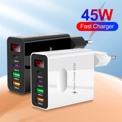Cargador con pantalla Digital Total de 45W, cargador USB tipo C, carga rápida 3,0 PD, adaptador de carga de teléfono para iPhone, Samsung, Xiaomi, viaje C