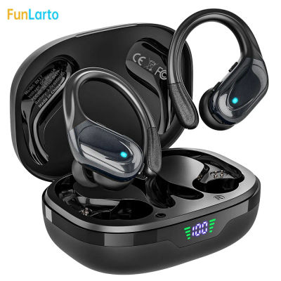 Funlarto-auriculares inalámbricos deportivos con Bluetooth, cascos impermeables IPX7, batería de 75 horas con micrófono, pantalla LED de alimentación para gimnasio