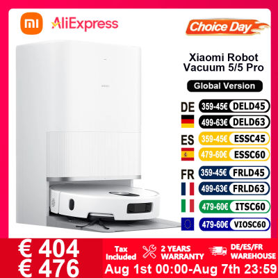 Aspiradora Robótica Xiaomi 5/5 Pro Versión Global con Control por Voz Inteligente, Succión Xiaomi de 20000Pa, Planificación Inteligente del Ruta de Limpieza, Elevación y Descenso del LDS para Limpiar
