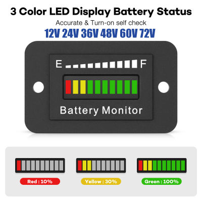 Medidor de batería LED, Monitor de energía de batería de 12V, 24V, 36V, 48V, 60V, 72V, resistente al agua, Monitor de ácido de litio para carrito de Golf, RV, barco, Coche