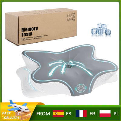 Almohada Cervical de Espuma Viscoelástica, Soporte Ergonómico para el Cuello, Almohada Refrescante de Seda de Hielo, 63x42.5cm, Funda Lavable, Alivio para Dormir
