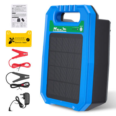 Cargador de cerca eléctrica solar IP65 de 5KM con panel solar de 10W, dispositivo energizador de cerca eléctrica para protección de ganado y aves de corral en granjas.