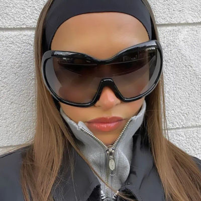 Gafas de sol Y2K de gran tamaño de una pieza para mujeres y hombres, gafas de sol de hip hop con gradiente de escudo cuadrado vintage, gafas de sol sexis para conducir para mujer