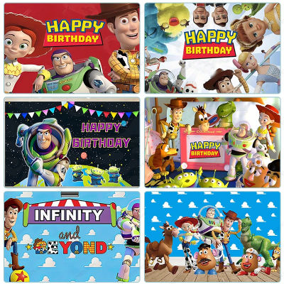 Fondo de tela para fiesta de cumpleaños de Buzz Lightyear de Disney Toy Story, telón de fondo para fotografía de fiestas infantiles y de bebés