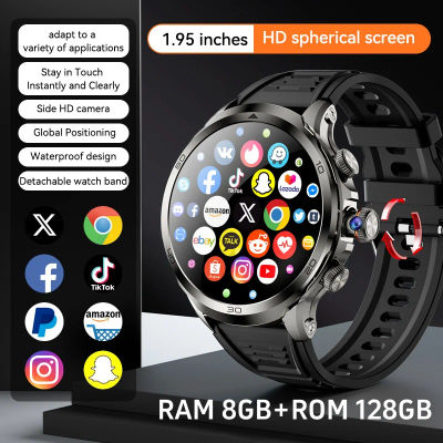 Reloj inteligente H19 de 8 GB + 128 GB Pantalla grande Amoled de 1,95 pulgadas 190 ° Cámara giratoria 1900Mah Batería GPS WIFI Android Smartwatch Hombres Adulto