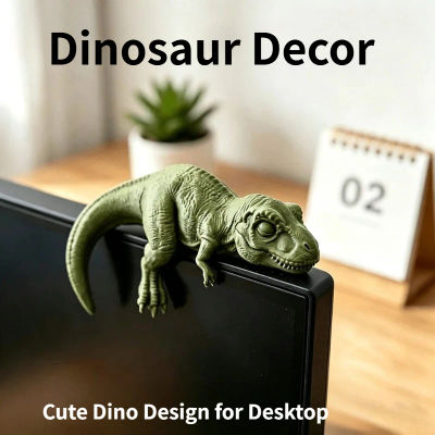 Adorable Adorno para Monitor con Forma de T-Rex Durmiendo, Figura de Dinosaurio Perezoso Impresa en 3D, Divertida Decoración Jurásica para Escritorio, Estante y Monitor