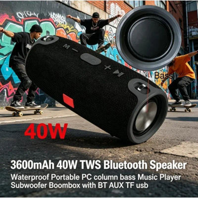 Altavoz Inalámbrico Bluetooth de 40W y 3600mAh, TWS, Resistente al Agua, Portátil, Subwoofer, Boombox, Reproductor de Bajos, BT, AUX, TF, USB