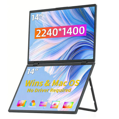Monitor Portátil Dual de 14 Pulgadas 2240x1400P, Pantallas Apilables USB-C HDMI, Extensor de Pantalla Triple para Laptop y PC