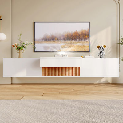 Mueble de TV Moderno Blanco con Estante para Proyector, 180x34x30 cm, Construcción en Madera PB