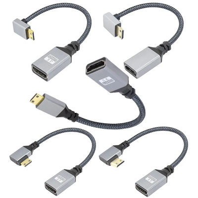 Cable 4K UHD V2.0, extensor Mini-HD macho a HD hembra de 90 grados, Cable de extensión trenzado de nailon corto para Monitor de videocámara DSLR HDTV