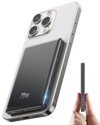 Banco de Energía Magnético de 5000 mAh, Cargador Inalámbrico y Rápido de 20 W, para iPhone, Samsung (Tipo-C), Batería Portátil de Viaje