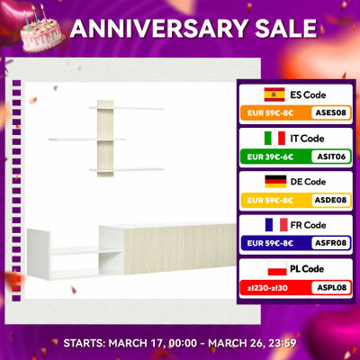 HOMCOM Mueble de Salón para TV Conjunto Mueble de TV con Mesa para Televisor 150x31,5x40 cm y Estante de Pared 95,5x16x60 cm Estilo Moderno Natural