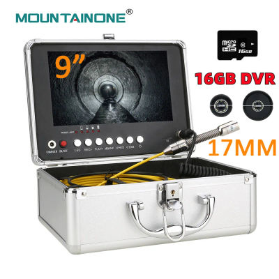 Cámara de alcantarillado MOUNTAINONE de 17MM con tarjeta DVR TF de 16GB, endoscopio Industrial de drenaje de inspección de tuberías de alcantarillado IP68 9 "Monitor AHD 720P