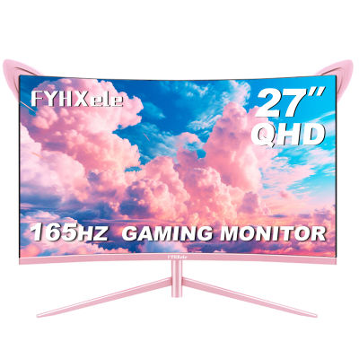 Monitor rosa curvo de 27 pulgadas QHD 165hz 1800R pantalla de juegos HDR10 pantalla de escritorio de sincronización libre 1ms GTG con altavoces de inclinación ajustable