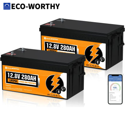 ECO-WORTHY Baterías de Litio LiFePO4, 12 V, 280 Ah, con Bluetooth, protección contra bajas temperaturas, BMS integrado de 200 A