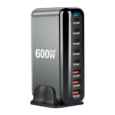 Cargador rápido Gan de 600W 3,0 USB tipo C, cargador rápido para tableta móvil PD de 8 puertos 5C3A para teléfono, transporte conveniente