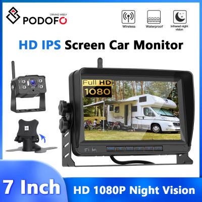 Podofo Monitor de coche de 7 pulgadas con cámara inalámbrica salpicadero pantalla IPS IP69 impermeable gran angular cámara de visión trasera Monitor de respaldo inverso