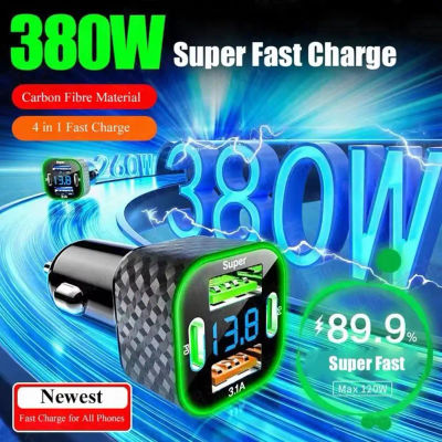 Cargador de teléfono móvil para coche de 380W, Dual PD, Dual tipo C, pantalla Digital 4 en 1, cargador automático DC 12V/24V, adaptador de carga súper rápida