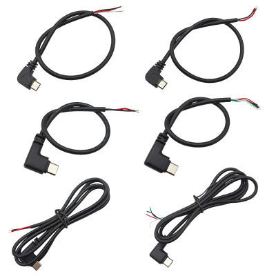 1/5 Uds ángulo recto 2 pines 4 pines Cable USB tipo C/Micro USB enchufe macho fuente de alimentación cargador conector DIY Cable de reparación 0,25 m 0,3 m 1m