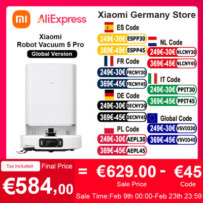 Versión global Xiaomi Robot Vacuum 5 Pro (X20+ actualización) Video HD llamadas unidireccionales AI Tres identificaciones de cámara 200 tipos de reconocimiento de obstáculos LDS y limpieza profunda en