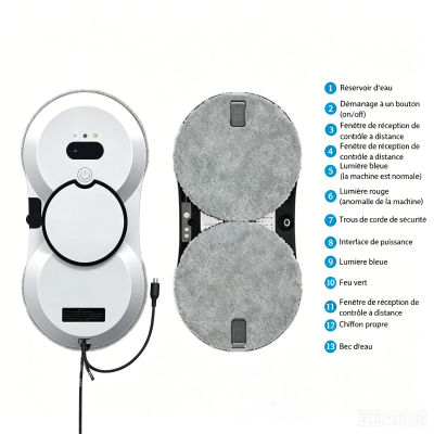 Robot Limpiacristales Eléctrico con Succión Potente de 5600PA, Limpiador de Ventanas con Control Remoto Anticaídas