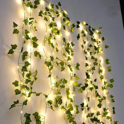 Guirnalda de luces de hojas verdes de 2M, luz de hadas de vid de hiedra Artificial, decoración para fiesta de boda, decoración navideña para la habitación del hogar, corona de plantas de pared